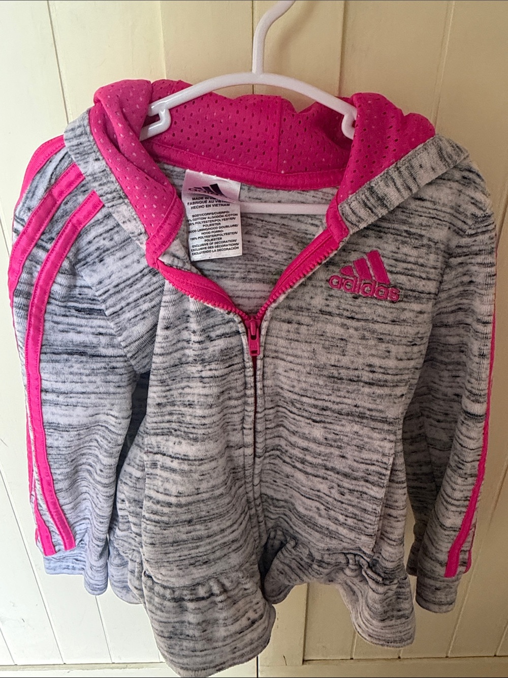 adidas Gray Marled Zip Hoodie with Hot Pink Accents